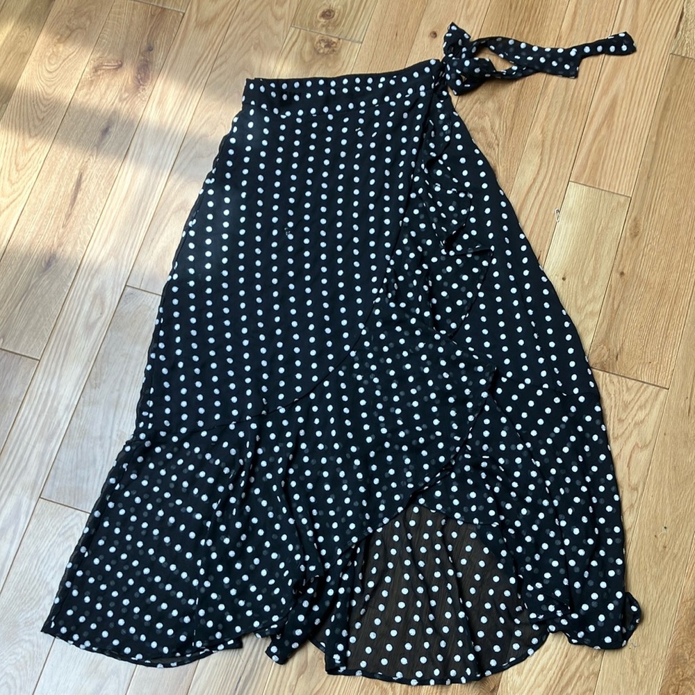 Anthropologie Black and White Wrap Midi Skirt